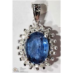 #47 -14K W. GOLD SAPPHIRE & DIAMOND HALO PENDANT