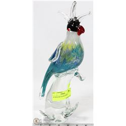 14" HIGH,  ART GLASS PARROT