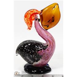ART GLASS PELICAN WITH FISH IN MOUTH