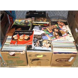 PALLET W/ 6 BOXES OF RECORDS & 1 BOX OF 8 TRACKS
