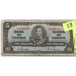 1937 CANADIAN $5.00 BILL