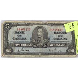 1937 CANADIAN $5.00 BILL