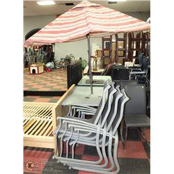 7) 4 LAWN CHAIRS. UMBRELLA  AND TABLE