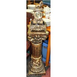 GOLD TONE PEDESTAL WITH CHERUB CLOCK FOUNTAIN