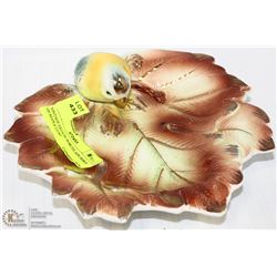 VINTAGE ESTATE PORCELAIN BIRD ON MAPLE LEAF