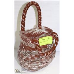 RED ART GLASS CANDY CANE BASKET