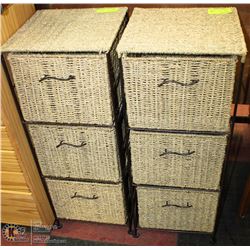 PAIR OF METAL AND WICKER 3 DRAWER STORAGE