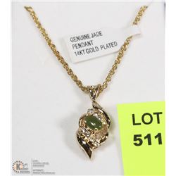 GENUINE JADE 14K GOLD PLATED PENDANT & NECKLACE