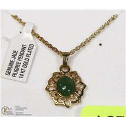 GENUINE JADE 14K GOLD PLATED PENDANT & NECKLACE