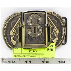 MONEY SYMBOL RHINESTONE BELT BUCKLE WITH ZIPPO