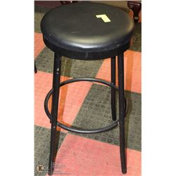 SET OF 4 BLACK LEATHERETTE PADDED-SEAT BAR STOOLS