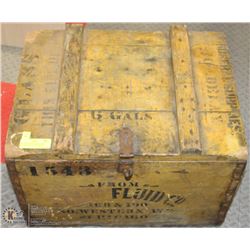 VINTAGE WOOD "EMBALMING FLUID" CHEST 16"X21"X14"H