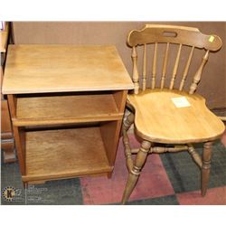 MAPLE WOOD CHAIR WITH MOHAGANY 2 SHELF NIGHT TABLE