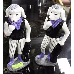 PAIR OF GLAZED CERAMIC "GOLFING DOG" FIGURINES