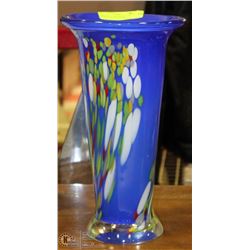 LARGE BLUE ART GLASS VASE MADE IN CZECH REPUBLIC