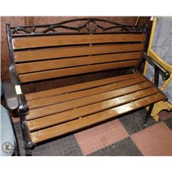 BROWN WOOD WROUGHT IRON PARK BENCH