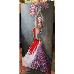 TEXTURED RED DRESS FLAMENCO DANCING WOMAN