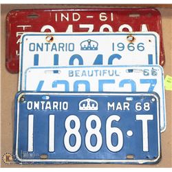 LOT OF 4 LICENSE PLATES INCL 1961 INDIANA, 1966