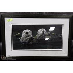 FRAMED, SIGNED, LTD EDITION PRINT OF OTTERS BY