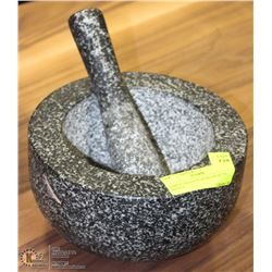 LARGE GRANITE MORTAR WITH PESTLE