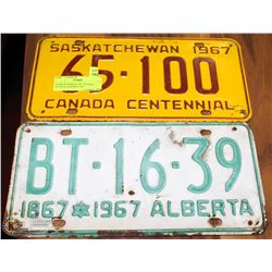 SASKATCHEWAN 1967 LICENSE PLATE & ALBERTA 1967