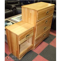 SOLID WOOD 4 DRAWER DRESSER & 1 DRAWER NIGHT STAND