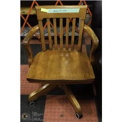 2) OAK OFFICE CHAIR WITH SWIVEL CASTORS