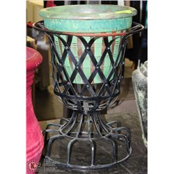 GREEN POT WITH WROUGHT IRON STAND 16"X24"H