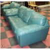 Image 1 : 3)GREEN LEATHER COUCH AND LOVESEAT