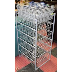 6) WIRE STAND ALONE STORAGE UNIT W/ EXTRA BASKETS