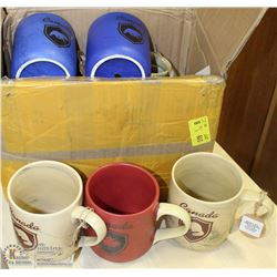 BOX OF NEW "CANADA" MUGS AND LAPEL PINS