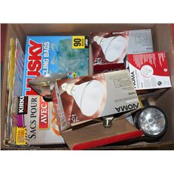 BOX WITH ASSORTED GARBAGE/RECYCLE BAGS, HALOGEN