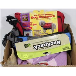 LOT OF NEW DOG ITEMS INCL BACKPACK FOR DOGS,