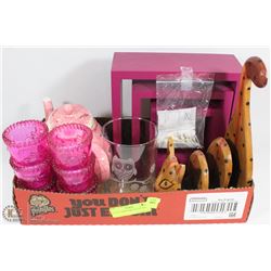 FLAT OF PINK HOME DECOR ITEMS