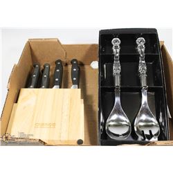 KNIFE BLOCK WITH 8 KNIVES & FANCY SALAD TONGS