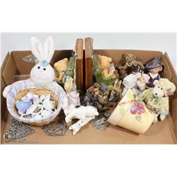 FLAT OF ASSORTED BEARS, BUNNIES & CAT DECORATIONS