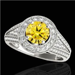 2.17 CTW Certified Si Fancy Intense Yellow Diamond Solitaire Halo Ring 10K White Gold - REF-309N3Y -