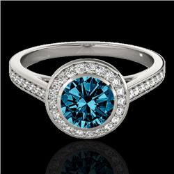 1.3 CTW SI Certified Fancy Blue Diamond Solitaire Halo Ring 10K White Gold - REF-168R4K - 33630