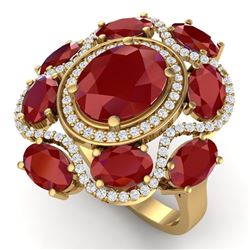 9.86 CTW Royalty Designer Ruby & VS Diamond Ring 18K Yellow Gold - REF-218M2F - 39296