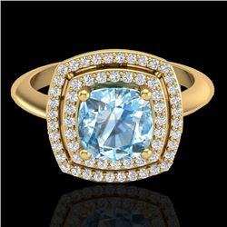 2.02 CTW Sky Blue Topaz & Micro VS/SI Diamond Certified Halo Ring 18K Yellow Gold - REF-63K6R - 2075
