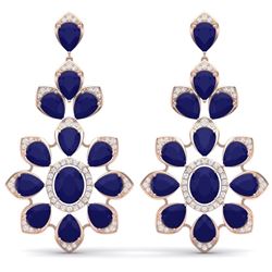 51.8 CTW Royalty Sapphire & VS Diamond Earrings 18K Rose Gold - REF-509M3F - 39052