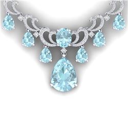 37.75 CTW Royalty Sky Topaz & VS Diamond Necklace 18K White Gold - REF-890W9H - 38664