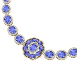 81.27 CTW Royalty Tanzanite & VS Diamond Necklace 18K Yellow Gold - REF-1545R5K - 39230