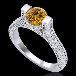 2 CTW Intense Fancy Yellow Diamond Engagement Micro Pave Ring 18K White Gold - REF-200W2H - 37623