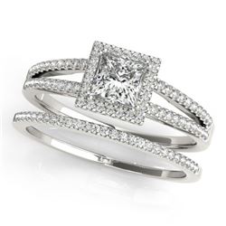 1.26 CTW Certified VS/SI Princess Diamond 2Pc Set Solitaire Halo 14K White Gold - REF-232R2K - 31361