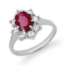 2.50 CTW Ruby & Diamond Ring 14K White Gold - REF-70W9H - 13193