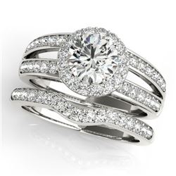 1.91 CTW Certified VS/SI Diamond 2Pc Wedding Set Solitaire Halo 14K White Gold - REF-421T6X - 31232