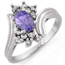 1.0 CTW Tanzanite & Diamond Ring 18K White Gold - REF-47W3H - 10149