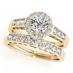 1.71 CTW Certified VS/SI Diamond 2Pc Wedding Set Solitaire Halo 14K Yellow Gold - REF-234T5X - 31258