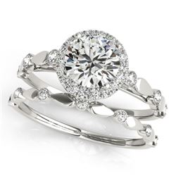 1.36 CTW Certified VS/SI Diamond 2Pc Wedding Set Solitaire Halo 14K White Gold - REF-371X8T - 30861